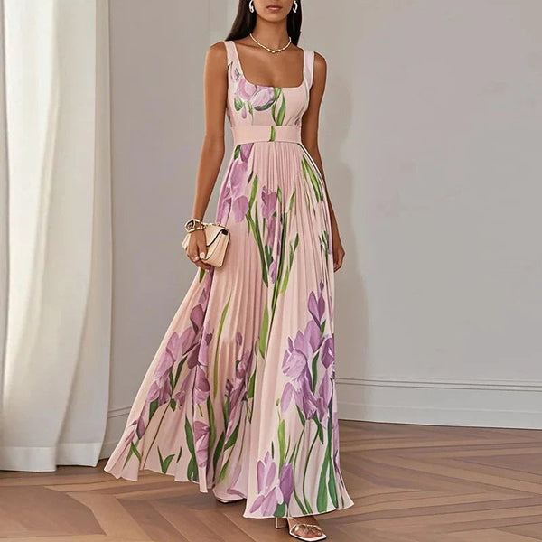 Floral Pleated Square Neck Maxi Wedding Guest Dress | Willow Collection 1