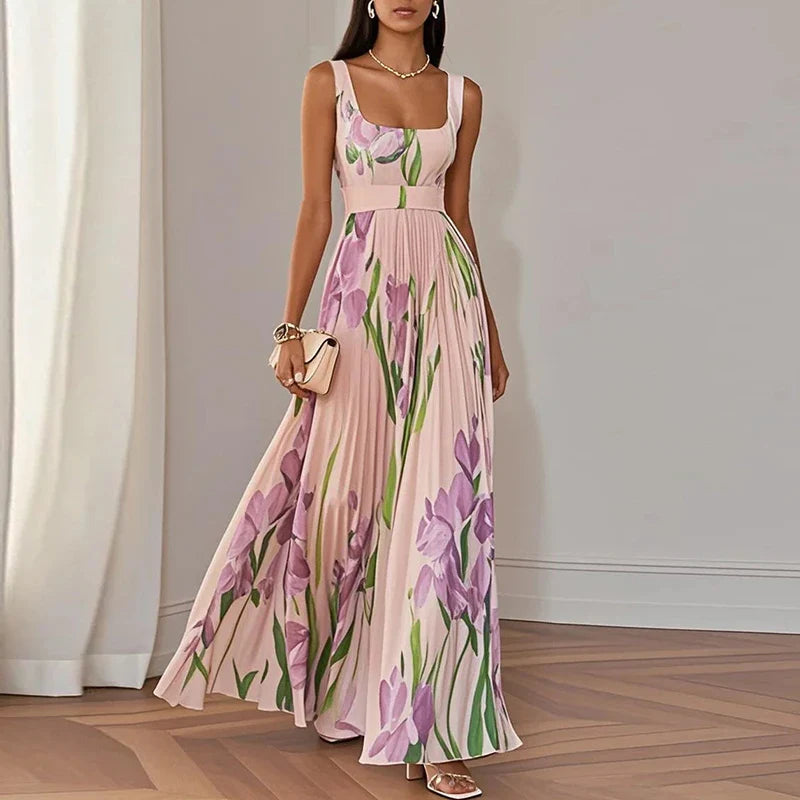 Floral Pleated Square Neck Maxi Wedding Guest Dress | Willow Collection 1