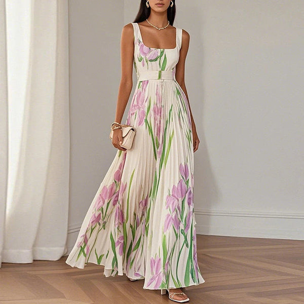 Floral Pleated Square Neck Maxi Wedding Guest Dress | Willow Collection 2