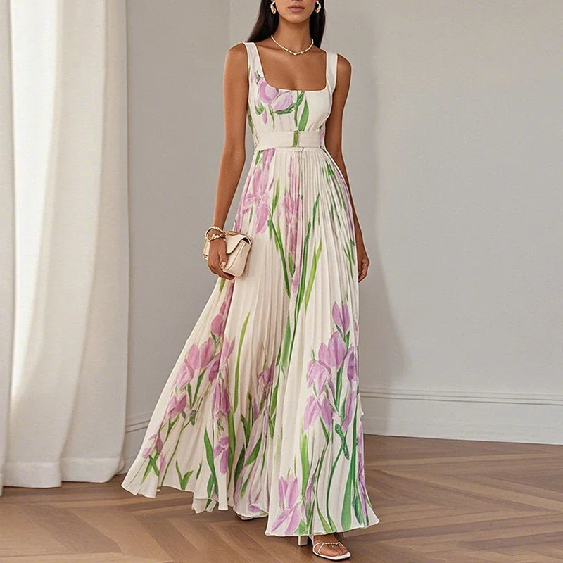 Floral Pleated Square Neck Maxi Wedding Guest Dress | Willow Collection 2