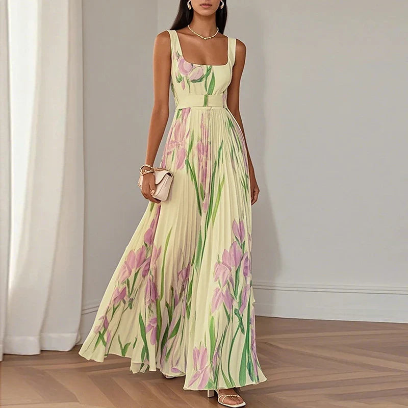 Floral Pleated Square Neck Maxi Wedding Guest Dress | Willow Collection 3