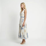 Floral Pleated V-Neck Sleeveless Maxi Dress | Serene Collection 1