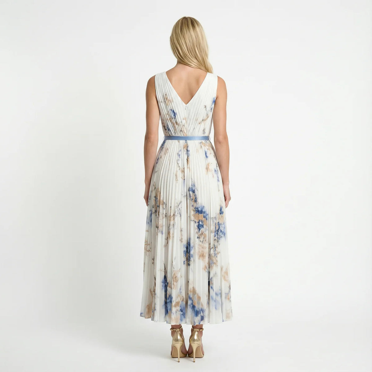 Floral Pleated V-Neck Sleeveless Maxi Dress | Serene Collection 3