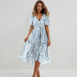 Floral Print V-Neck Flutter Sleeve Wrap Midi Wedding Guest Dress | Willow Collection 0