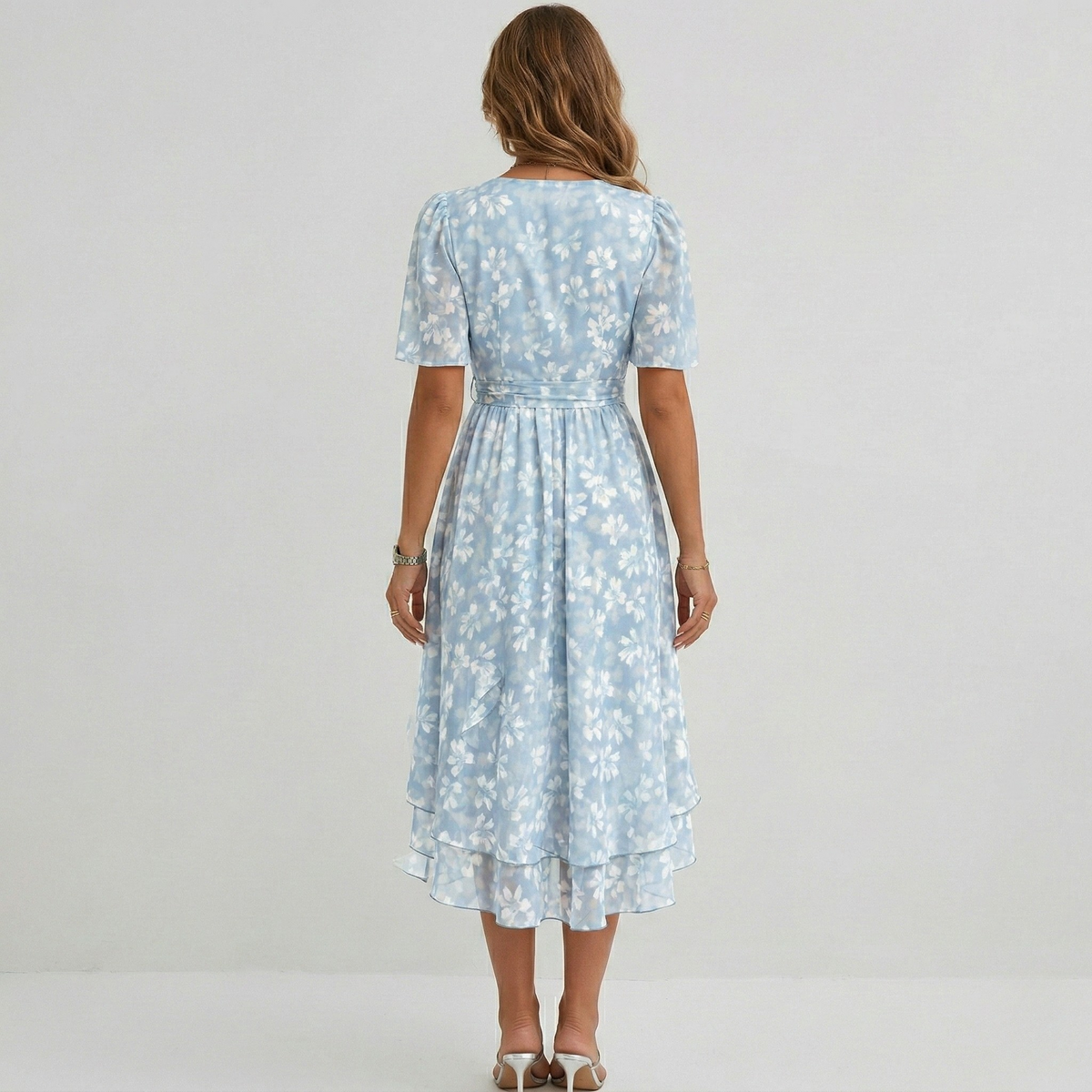 Floral Print V-Neck Flutter Sleeve Wrap Midi Wedding Guest Dress | Willow Collection 2