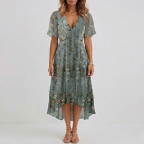 Floral Print V-Neck Flutter Sleeve Wrap Midi Wedding Guest Dress | Willow Collection 5