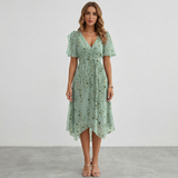 Floral Print V-Neck Flutter Sleeve Wrap Midi Wedding Guest Dress | Willow Collection 7