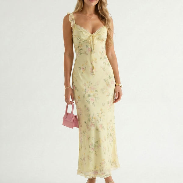 Floral Printed Spaghetti Strap Backless Midi Summer Dress | Fleur Collection 0