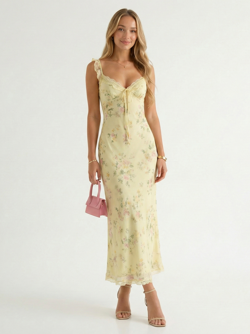 Floral Printed Spaghetti Strap Backless Midi Summer Dress | Fleur Collection 0