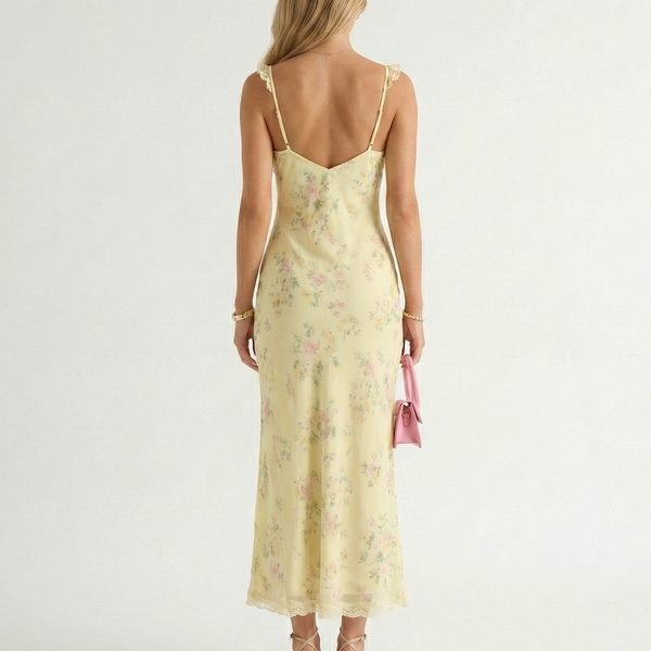 Floral Printed Spaghetti Strap Backless Midi Summer Dress | Fleur Collection 1