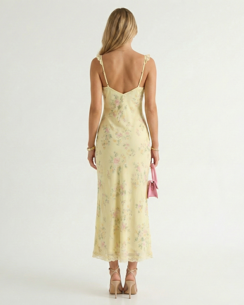 Floral Printed Spaghetti Strap Backless Midi Summer Dress | Fleur Collection 1
