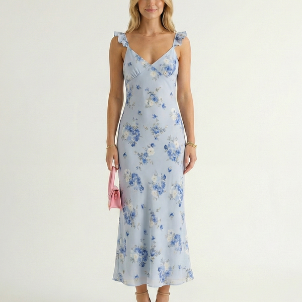 Floral Printed Spaghetti Strap Backless Midi Summer Dress | Fleur Collection 2