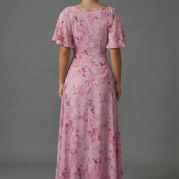 Floral Printed Sweetheart Neck Flutter Sleeve Maxi Wedding Guest Dress | Willow Collection 2