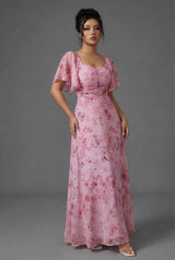 Floral Printed Sweetheart Neck Flutter Sleeve Maxi Wedding Guest Dress | Willow Collection 3