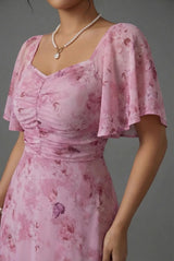 Floral Printed Sweetheart Neck Flutter Sleeve Maxi Wedding Guest Dress | Willow Collection 4