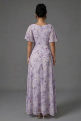 Floral Printed Sweetheart Neck Flutter Sleeve Maxi Wedding Guest Dress | Willow Collection 6