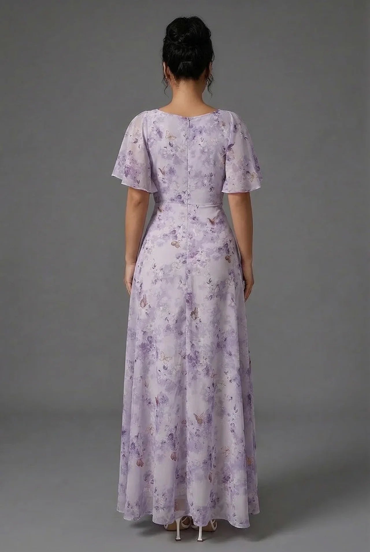 Floral Printed Sweetheart Neck Flutter Sleeve Maxi Wedding Guest Dress | Willow Collection 6
