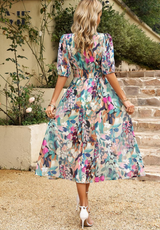 Floral Puff Sleeve V-Neck A-Line Summer Dress | Finesse Collection 1