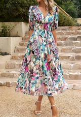 Floral Puff Sleeve V-Neck A-Line Summer Dress | Finesse Collection 2
