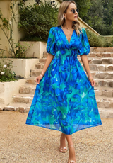 Floral Puff Sleeve V-Neck A-Line Summer Dress | Finesse Collection 5