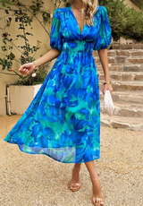 Floral Puff Sleeve V-Neck A-Line Summer Dress | Finesse Collection 8