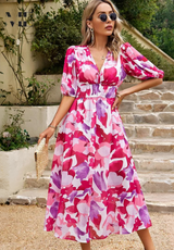 Floral Puff Sleeve V-Neck A-Line Summer Dress | Finesse Collection 9