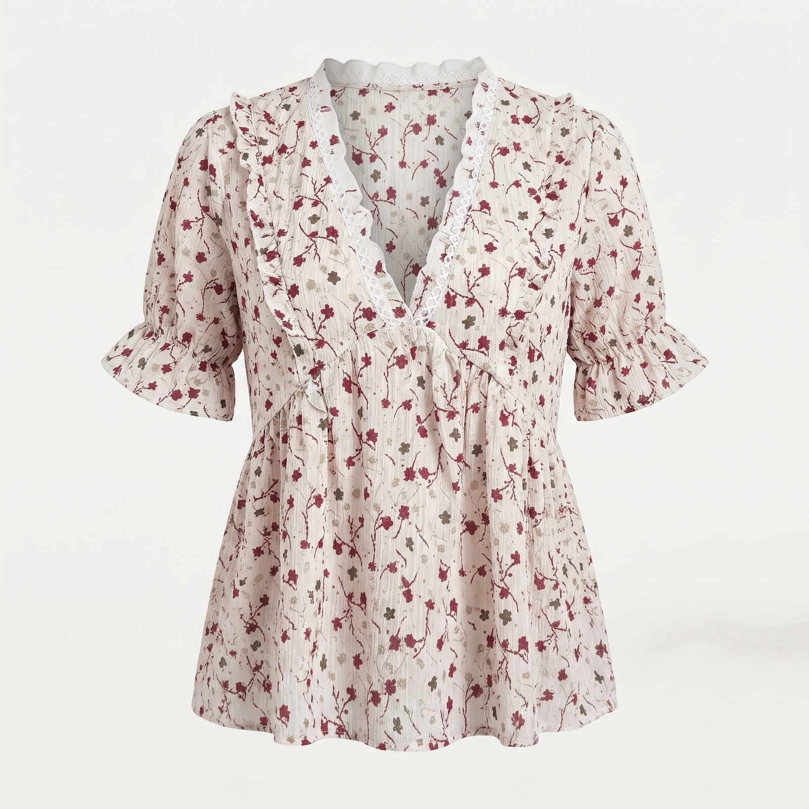 Floral Ruffle V-Neck Half Sleeve Relaxed Blouse | Crescia Collection 3