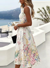 Floral Watercolour Print Sleeveless Flowing Midi Dress | Seraphine Collection 1