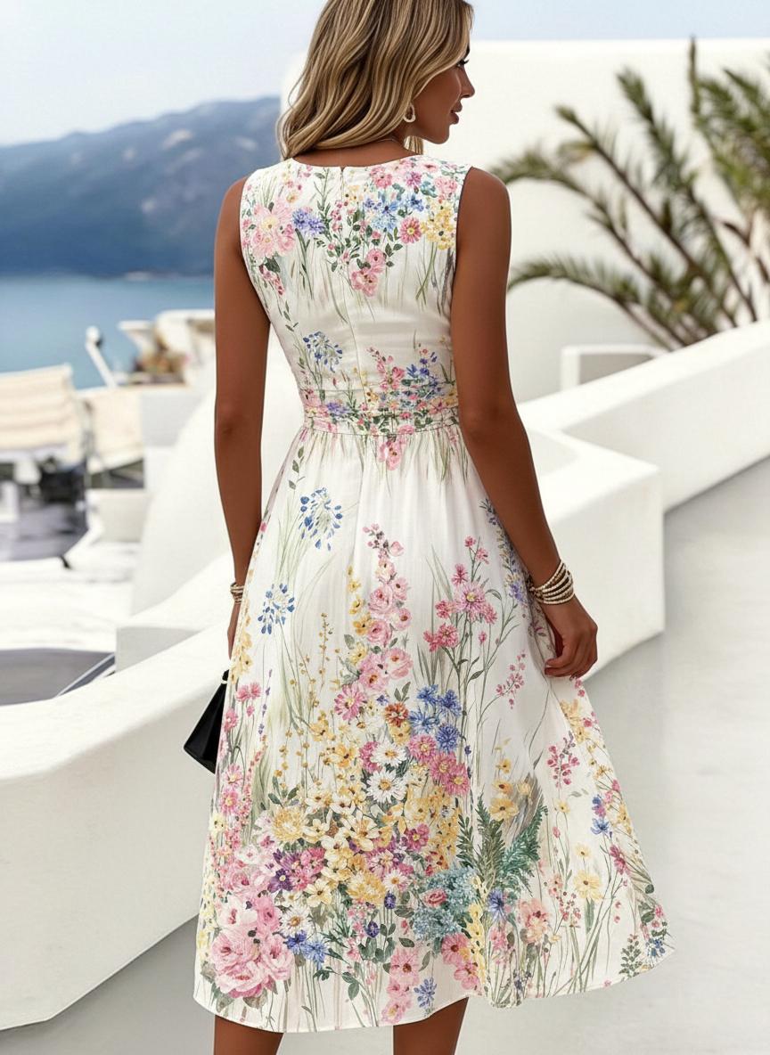 Floral Watercolour Print Sleeveless Flowing Midi Dress | Seraphine Collection 3