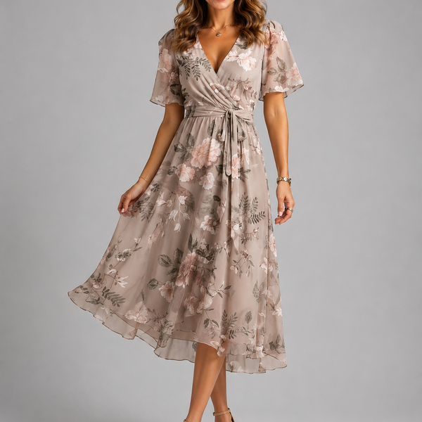 Floral Wrap V-Neck Midi Dress with Tummy Control | Felina Collection 0