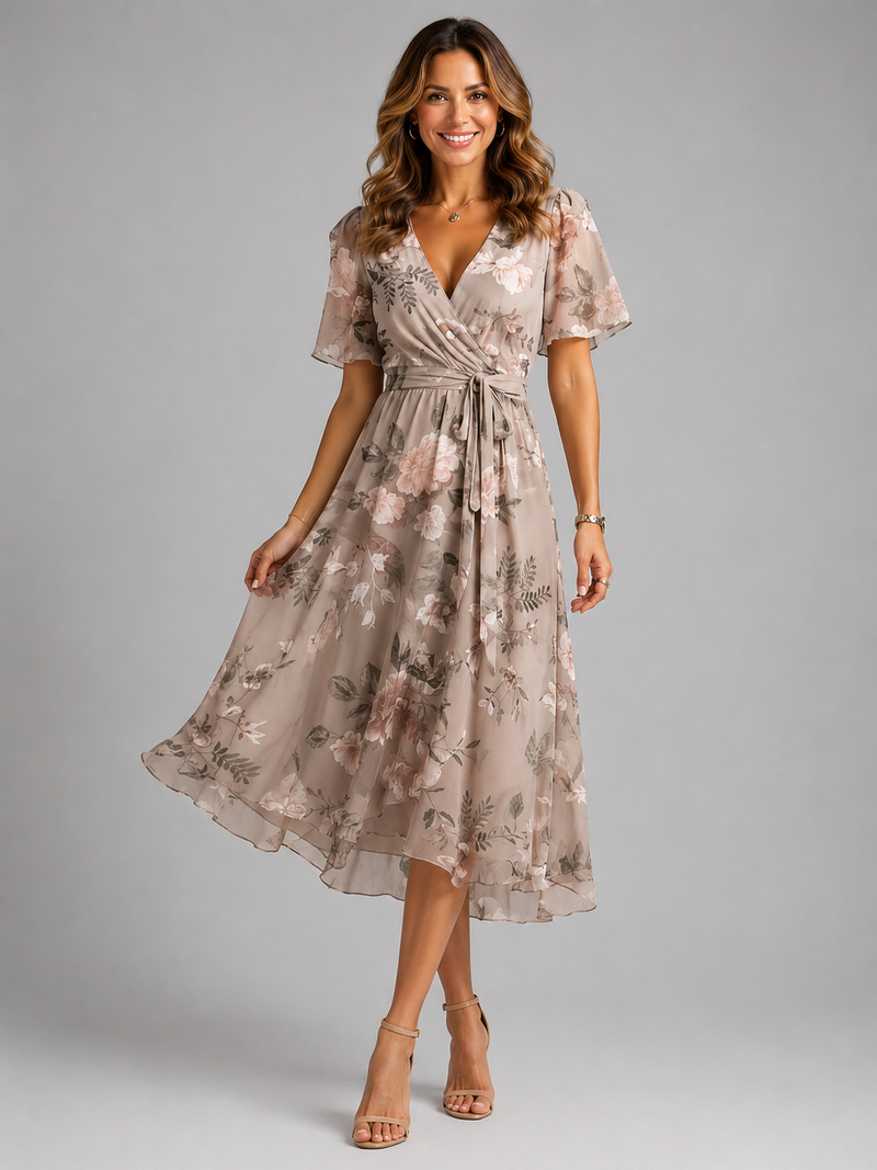 Floral Wrap V-Neck Midi Dress with Tummy Control | Felina Collection 0