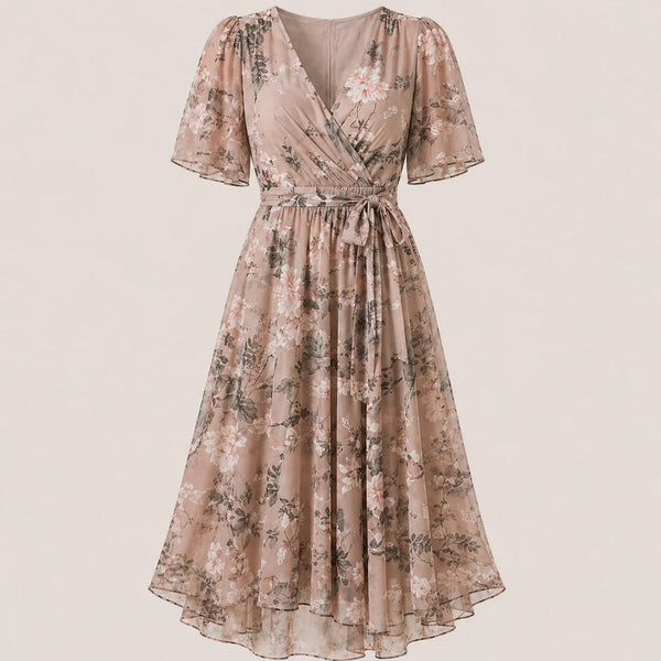 Floral Wrap V-Neck Midi Dress with Tummy Control | Felina Collection 1