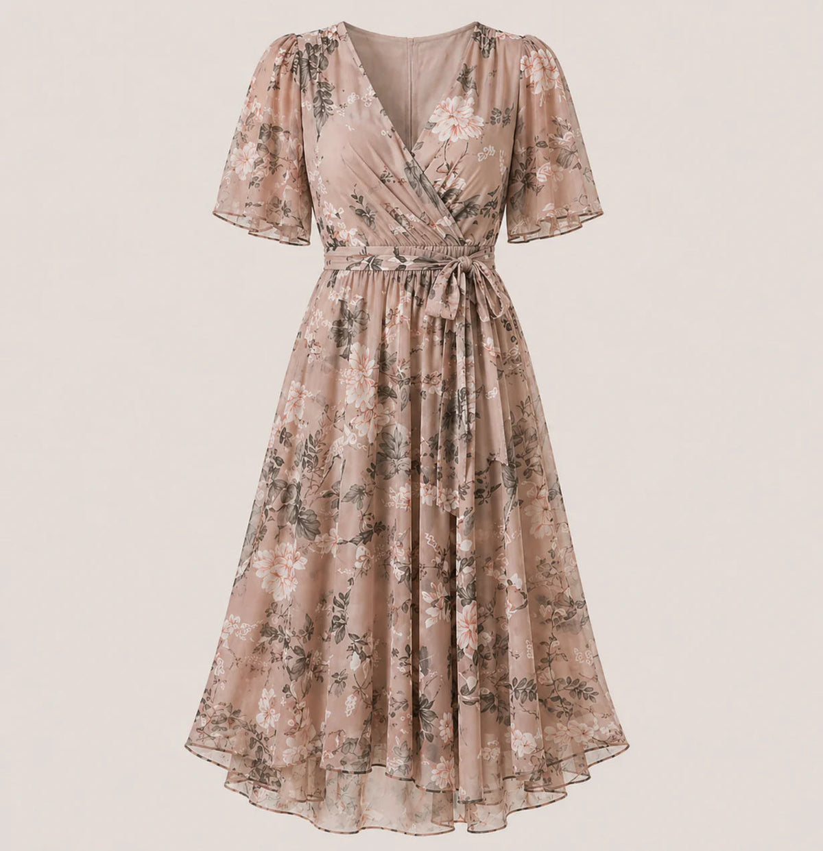 Floral Wrap V-Neck Midi Dress with Tummy Control | Felina Collection 1
