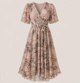 Floral Wrap V-Neck Midi Dress with Tummy Control | Felina Collection 1