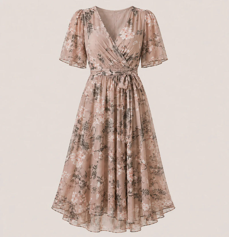 Floral Wrap V-Neck Midi Dress with Tummy Control | Felina Collection 1