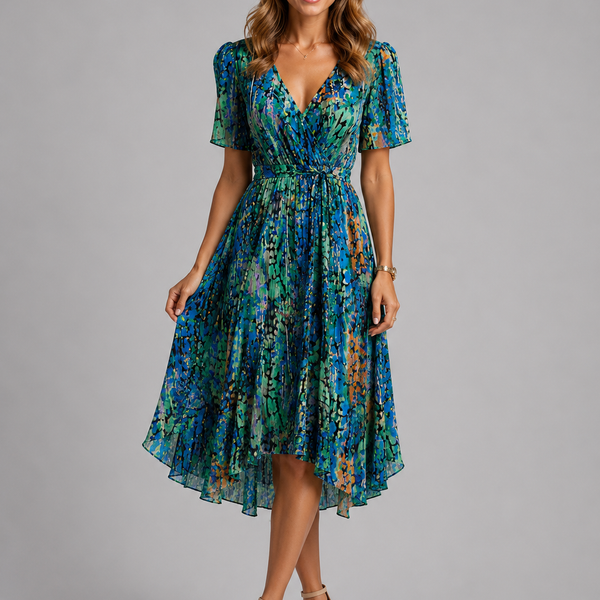 Floral Wrap V-Neck Midi Dress with Tummy Control | Felina Collection 3