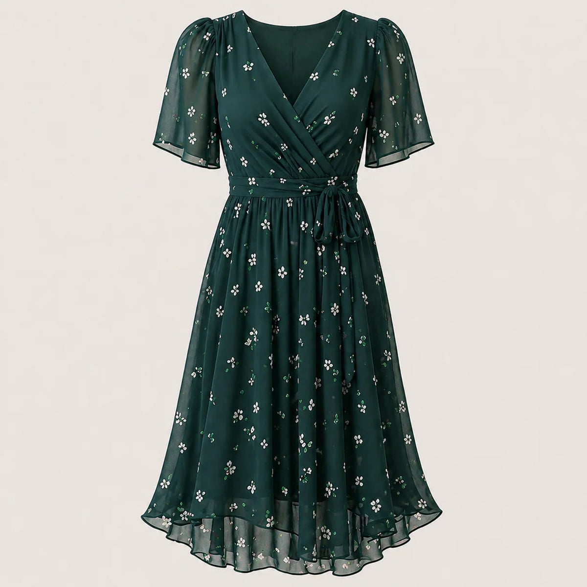 Floral Wrap V-Neck Midi Dress with Tummy Control | Felina Collection 7