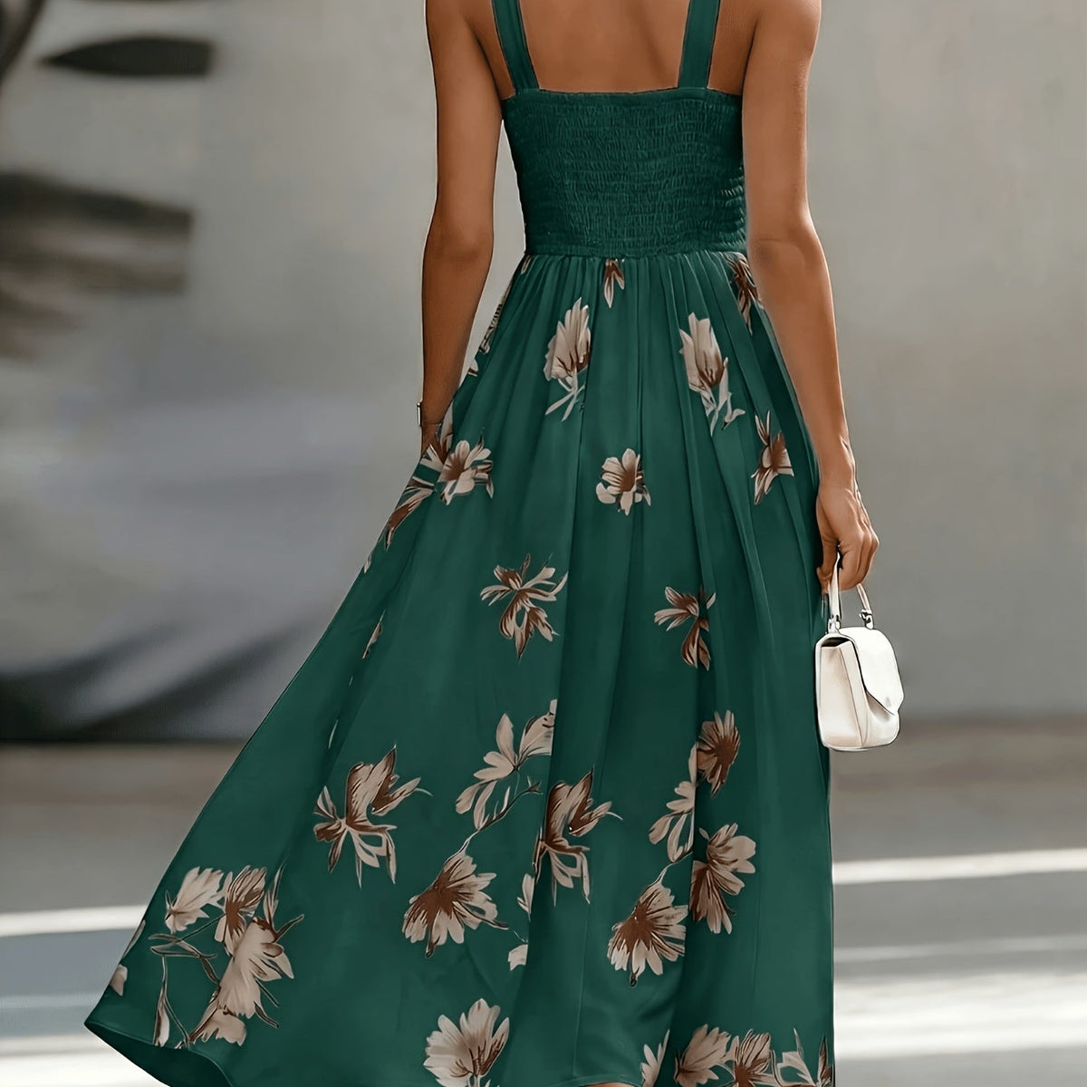Geometric Print V-Neck Shirred Sleeve A-Line Midi Dress | Serene Collection 6