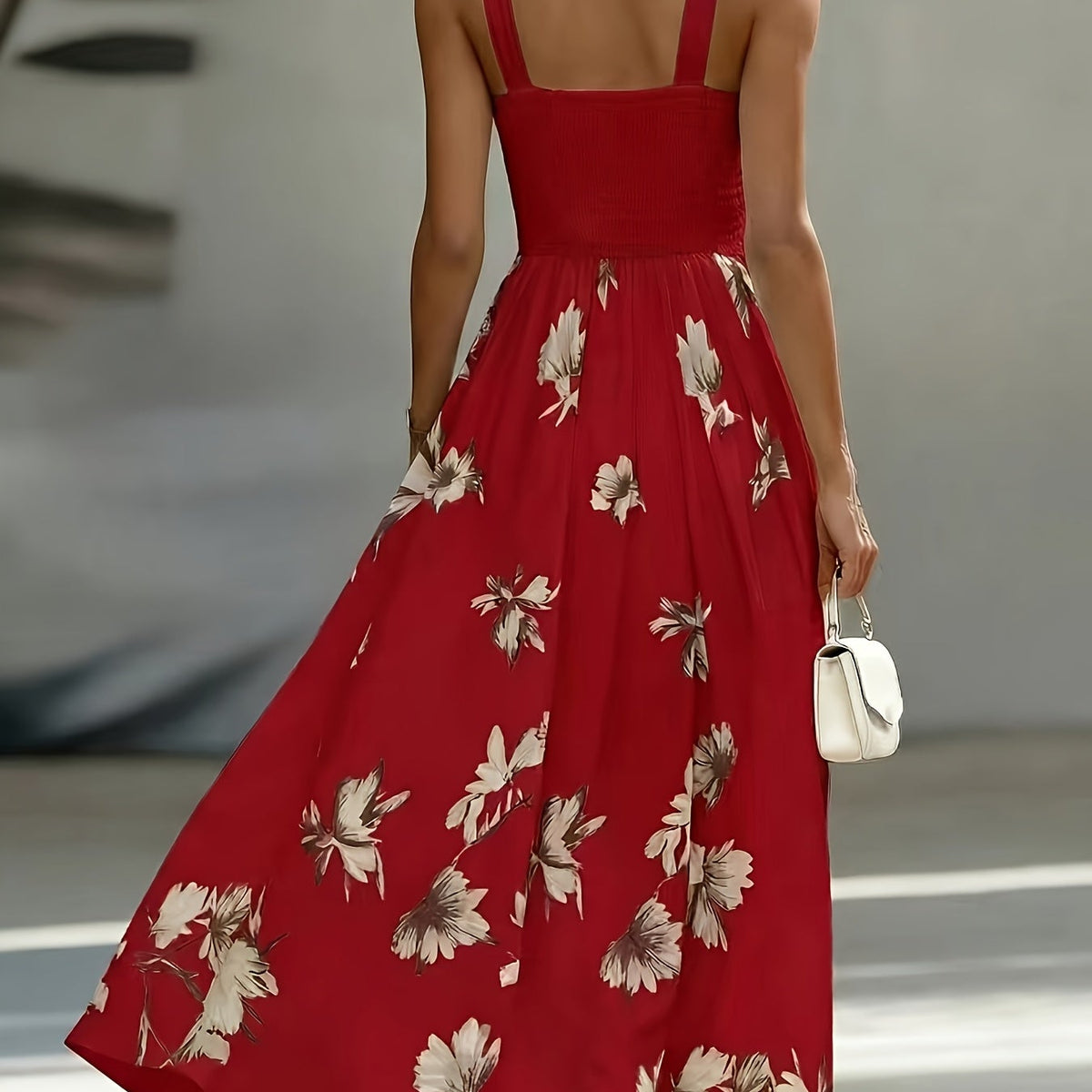 Geometric Print V-Neck Shirred Sleeve A-Line Midi Dress | Serene Collection 7