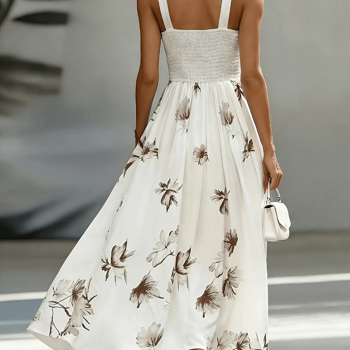 Geometric Print V-Neck Shirred Sleeve A-Line Midi Dress | Serene Collection 8
