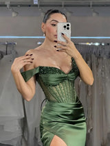 Ivory Beaded Off Shoulder Mermaid Evening Gown | Isolde Collection 3