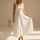 Ivory Chiffon Square Neck Sleeveless A-Line Midi Dress | Seraphine Collection 0