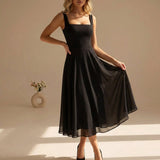 Ivory Chiffon Square Neck Sleeveless A-Line Midi Dress | Seraphine Collection 2