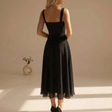 Ivory Chiffon Square Neck Sleeveless A-Line Midi Dress | Seraphine Collection 3