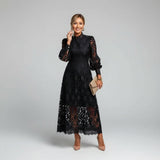 Ivory Lace High Neck Long Sleeve Fitted Midi Wedding Guest Dress | Liora Collection 2