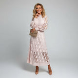 Ivory Lace High Neck Long Sleeve Fitted Midi Wedding Guest Dress | Liora Collection 3