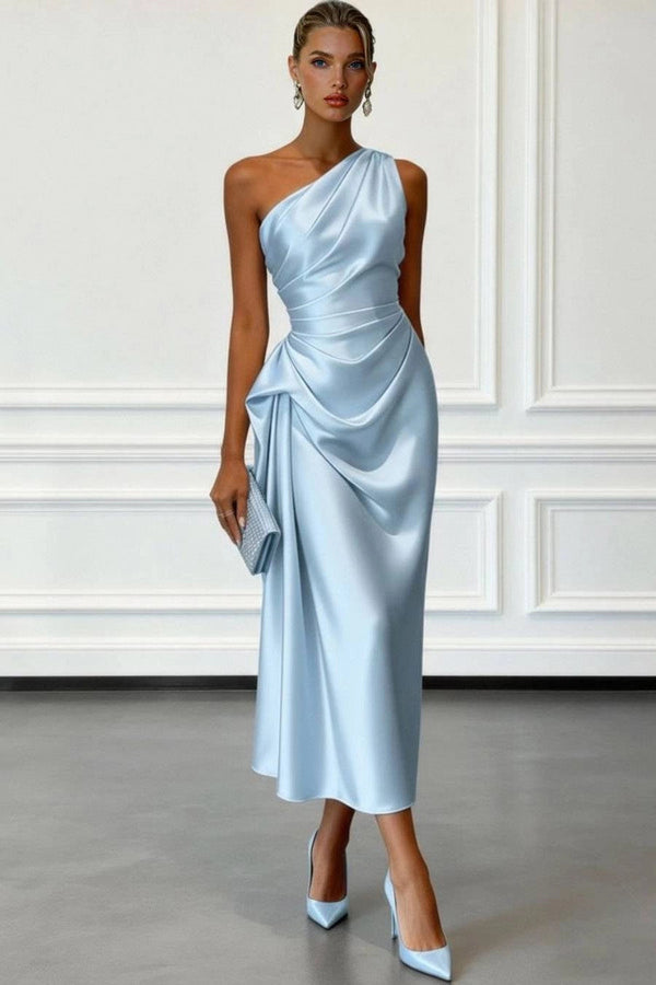 Ivory Pleated Slanted Collar A-Line Midi Dress | Sienna Collection 0