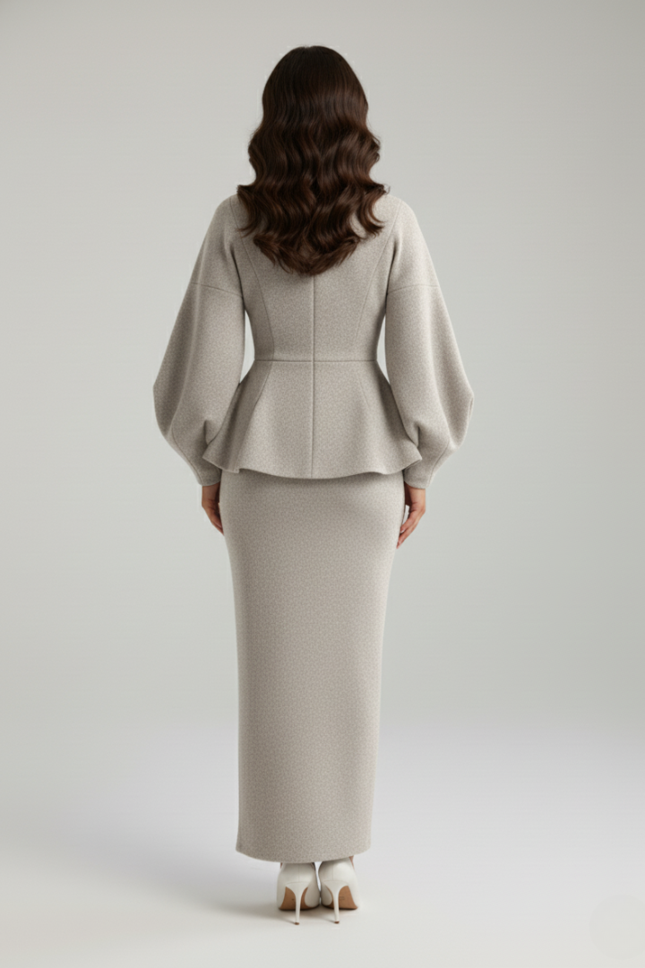 Ivory Puff Sleeve V-Neck Tailored Co-Ord Set | Imara Collection 3