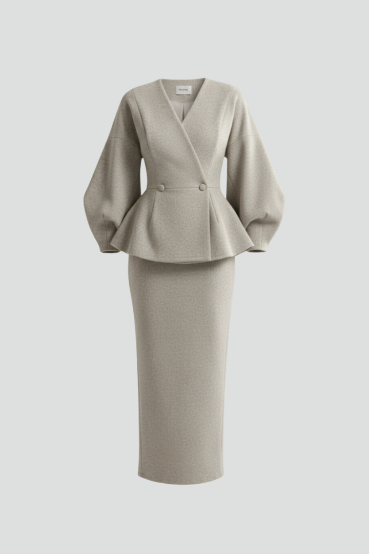 Ivory Puff Sleeve V-Neck Tailored Co-Ord Set | Imara Collection 4