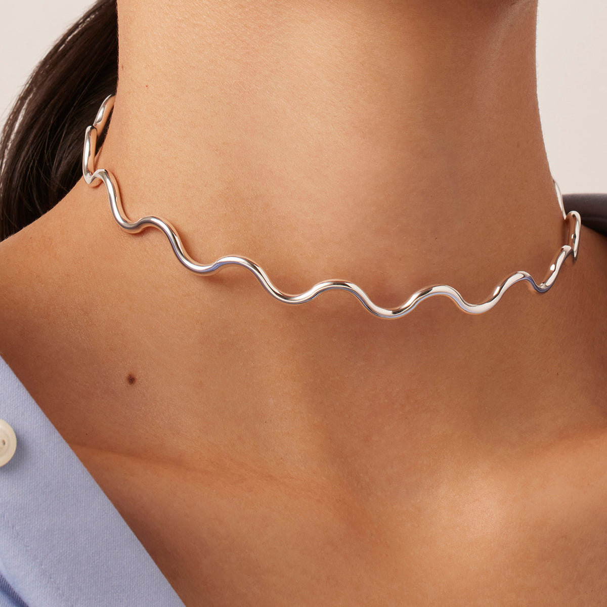 Squiggle Choker- Silver O/S